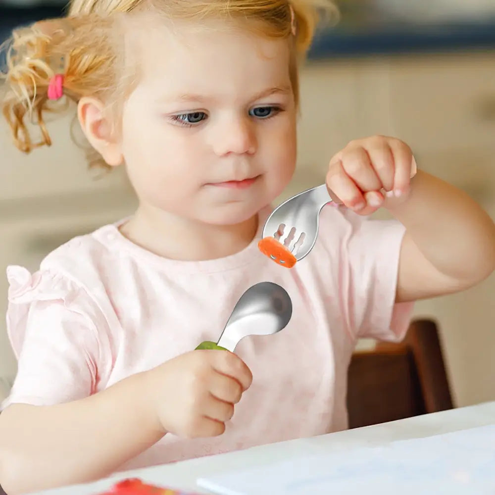 Curved Head Self-Feeding Spoon - Toddler Looped Handle Spoon – TheToddly