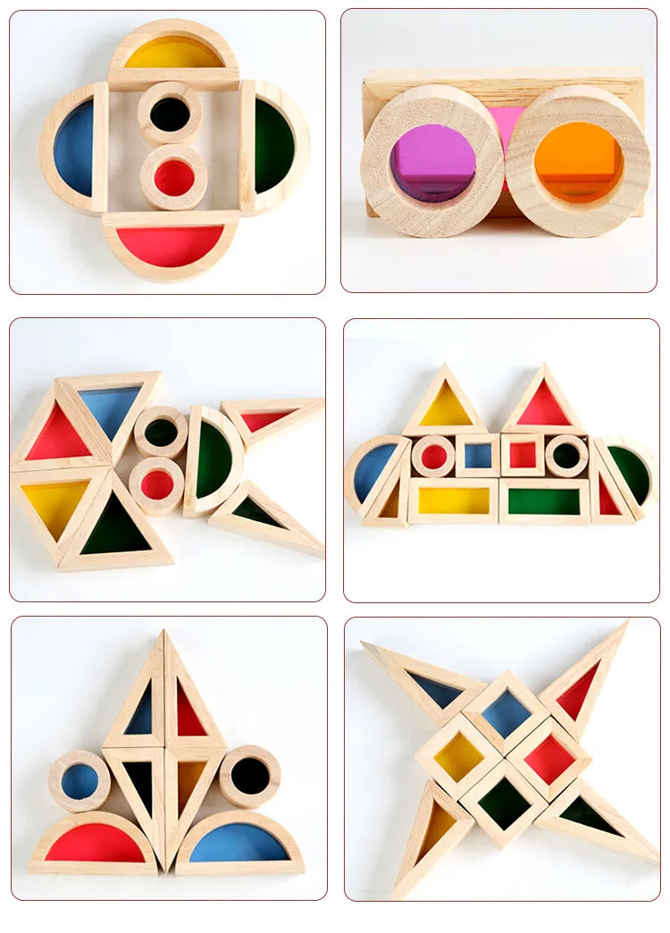 rainbow color wooden building blocks Creative Wooden Stacking Tower Kaleidoscope Sensory Toys TheToddly