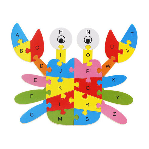 AtoZ Animal Jigsaw Puzzle for Toddlers Wooden Alphabet Blocks Alphabet Puzzles for 3 year olds Crab Cartoon Puzzle - TheToddly