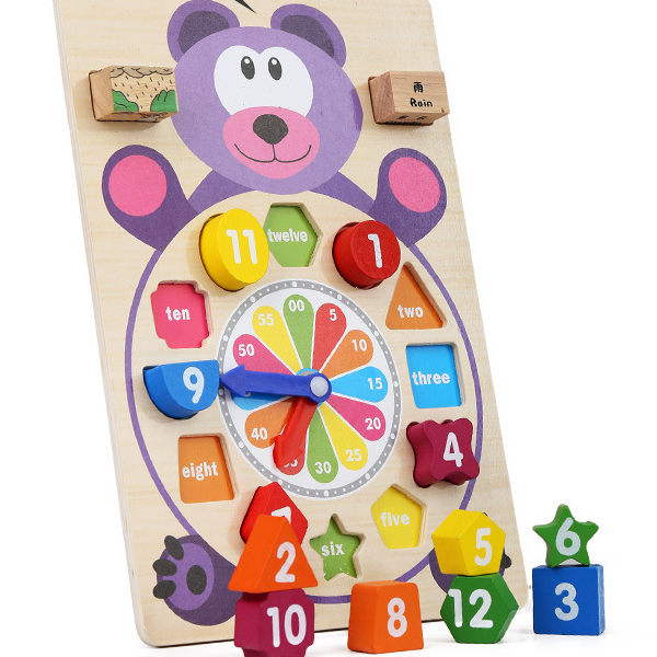 Toddlers Clock Puzzle Game Shape Matching Wooden Blocks for Kids Color Shape Recognition Toy Learning Toys for Toddlers 2-6 years old - TheToddly