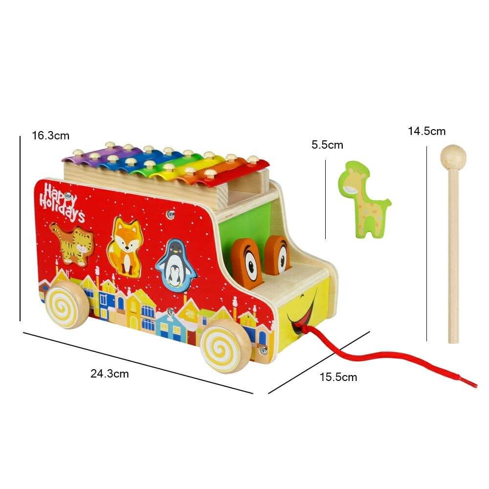 Wooden Musical Puzzle Shape Sorter Truck Pull Toys for Toddlers