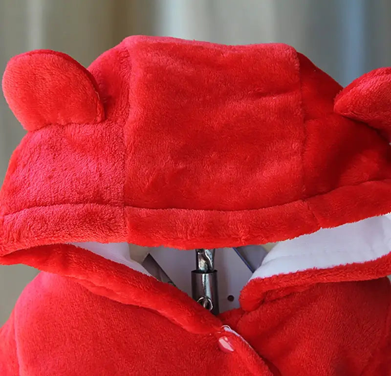 Cat&Bear Coral Fleece Baby Jumpsuit Hooded Winter Overalls Boys Girls Baby Coveralls Newborns 1 year Old 12 months Winter Jumpsuit Yellow Brown Pink Red Bear - thetoddly