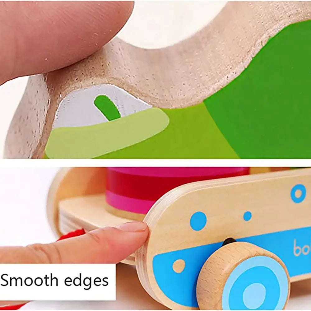 Clacking Alligator Drum Car Toy Wooden Push Pull Toy for Kids for 12 months to 2 years olds