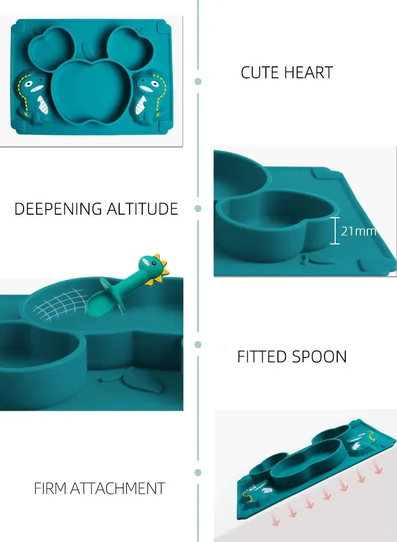 Dino Baby Anti Slip Dining Table Set Green Pink Dinnerware for Toddlers Feeding Set Baby Spoon fork Dinner Tableware for Kids Multi-section BPA-Free Anti-Drop Plate thetoddly.com