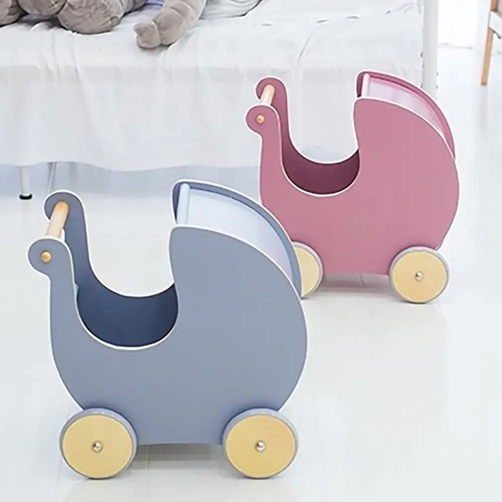Dora Wooden Walker Cart Gray Pink Doll Pram White Baby Push Walker Trolley Toy Stroller for Toddlers Duw Wandelaar Speelgoed Schubkarre Kinderwagen Skjutvagn TheToddly