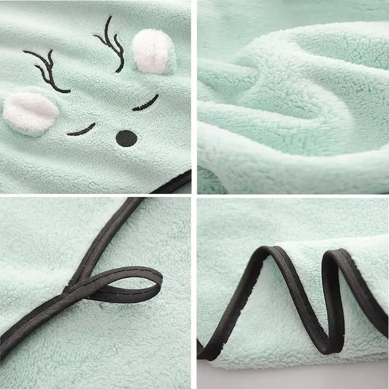 Smiley Deer Baby Towel Green Embroidered Soft Hand Bath Towel for Kids