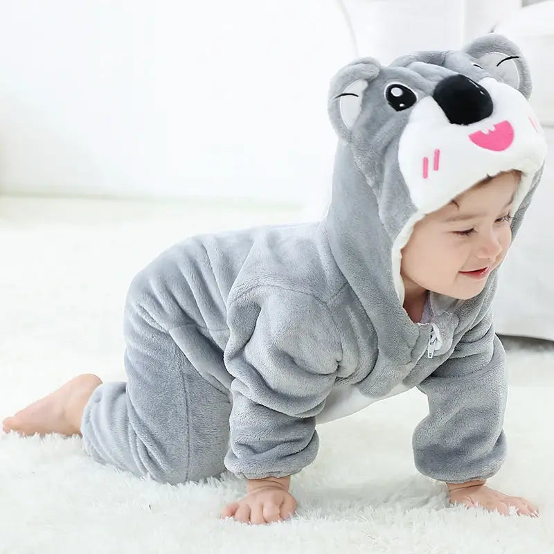 Zooby Kids Jumpsuit with Animal Face Hood Koala 0 6 Months