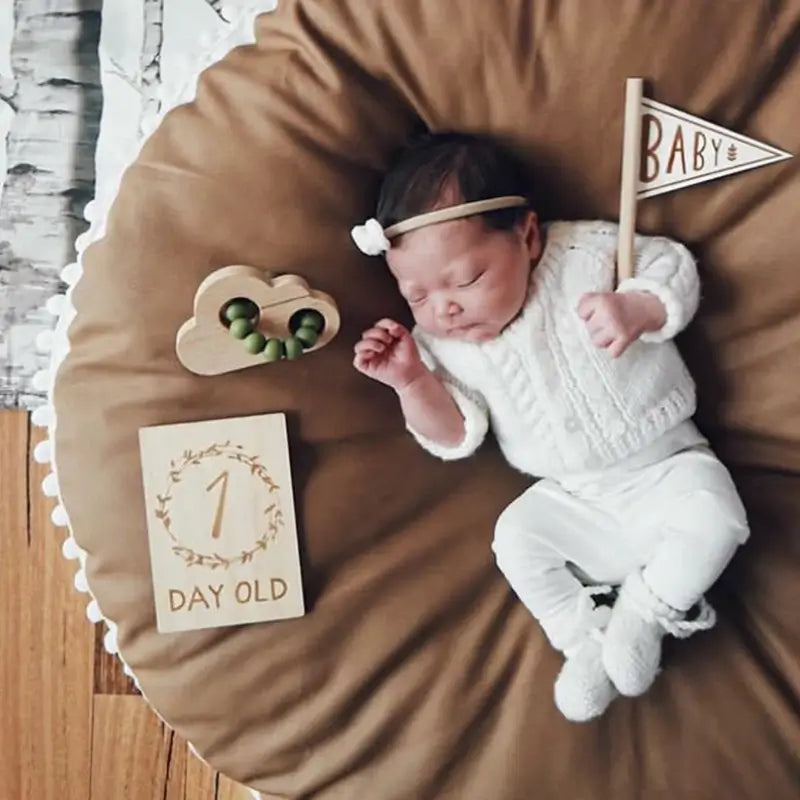 baby in resting in brown Minso cushion lounger floor pad