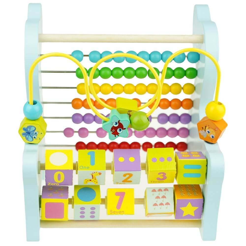 HappyDay Baby Activity Bench Wooden Toy for Toddlers Educational Toy Math Learning Toy for Toddlers Abacus Toy Dog Shape Toy Puzzle Toy - TheToddly