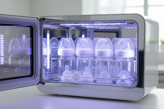 baby bottles in a UV Sterilizer with UV light - thetoddly