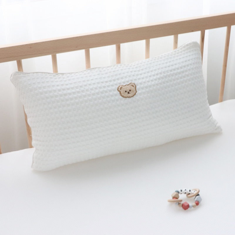 Soft Cotton Baby Pillow Rectangular White Waffle Texture