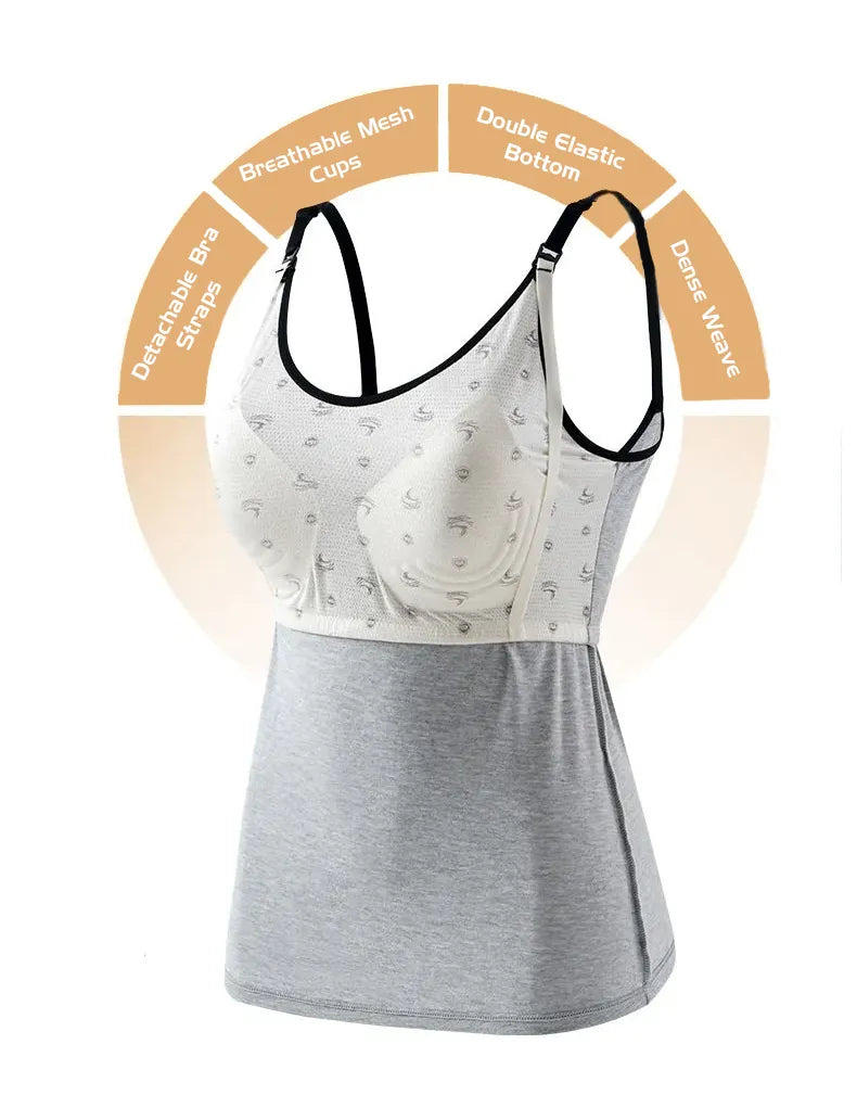 Detachable Maternity Tank Top with Built-in Bra