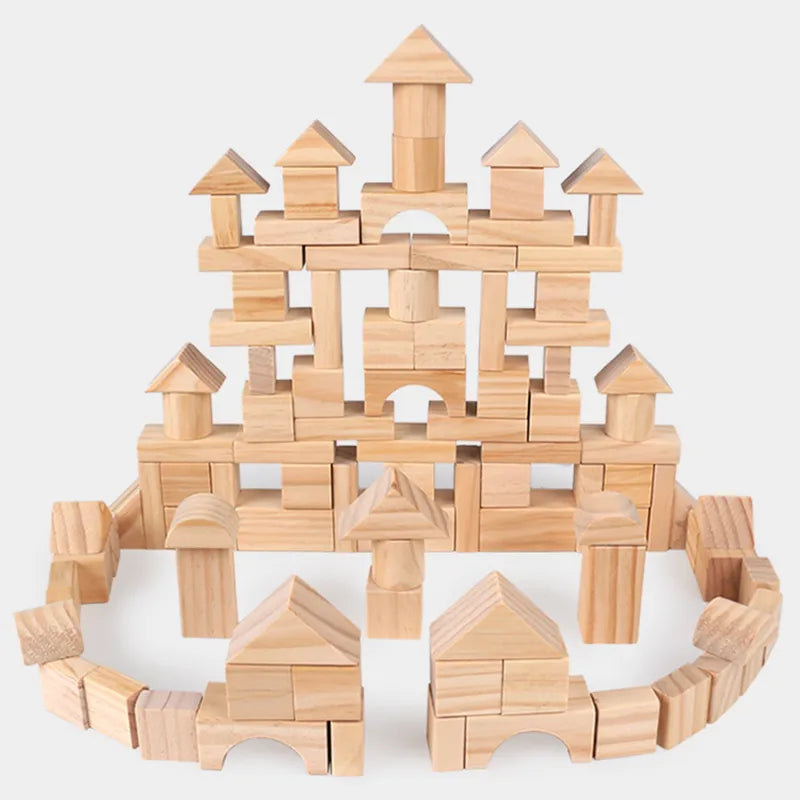 100pcs Pinewood Building Blocks DIY Educational Toys for Kids Wooden blocks for 18 months to 3 years old TheToddly