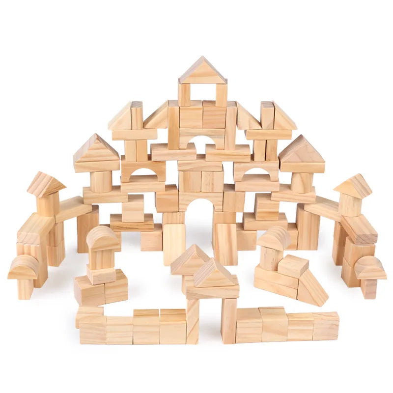 100pcs Pinewood Building Blocks DIY Educational Toys for Kids Wooden blocks for 18 months to 3 years old TheToddly