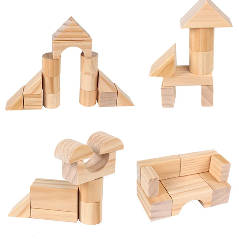 100pcs Pinewood Building Blocks DIY Educational Toys for Kids Wooden blocks for 18 months to 3 years old TheToddly