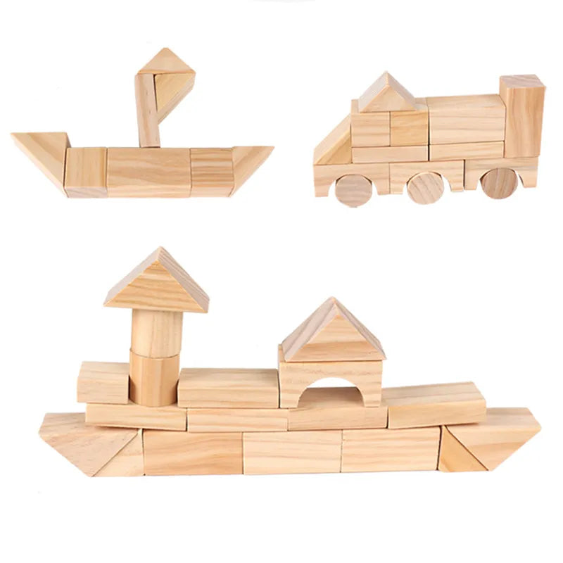 100pcs Pinewood Building Blocks DIY Educational Toys for Kids Wooden blocks for 18 months to 3 years old TheToddly