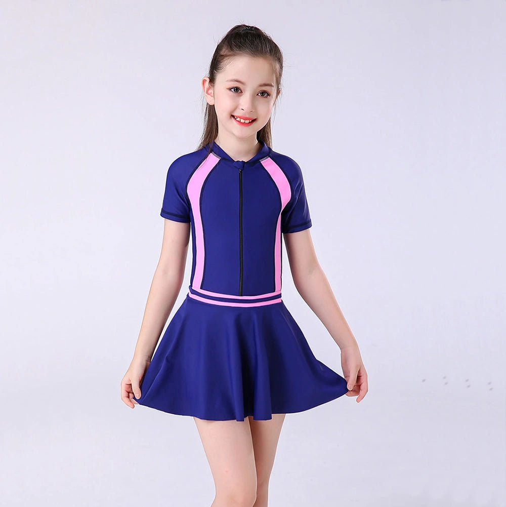 Sporty Girls One-piece Swimsuit with Skirt