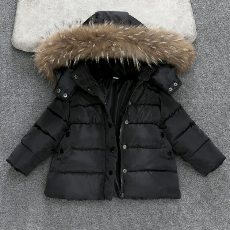 Black puffer jacket with fur hood girls winter jacket coat