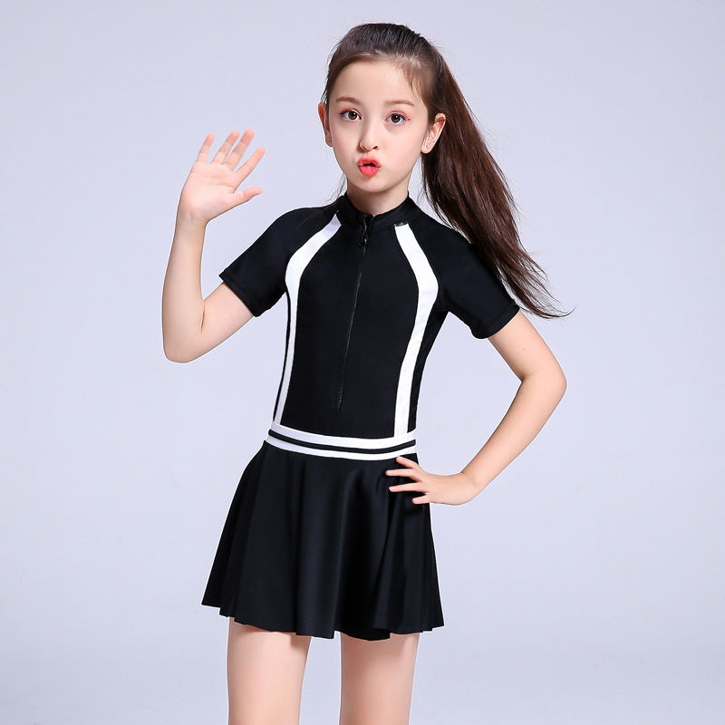 Sporty Girls One-piece Swimsuit with Skirt