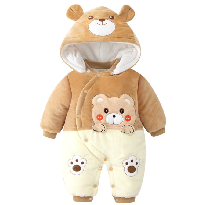 Soft Cotton Baby Onesie with Hood Brown Bear Baby Romper for Newborns