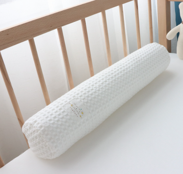 Soft Cotton Baby Pillow Cylinderical White Waffle Texture