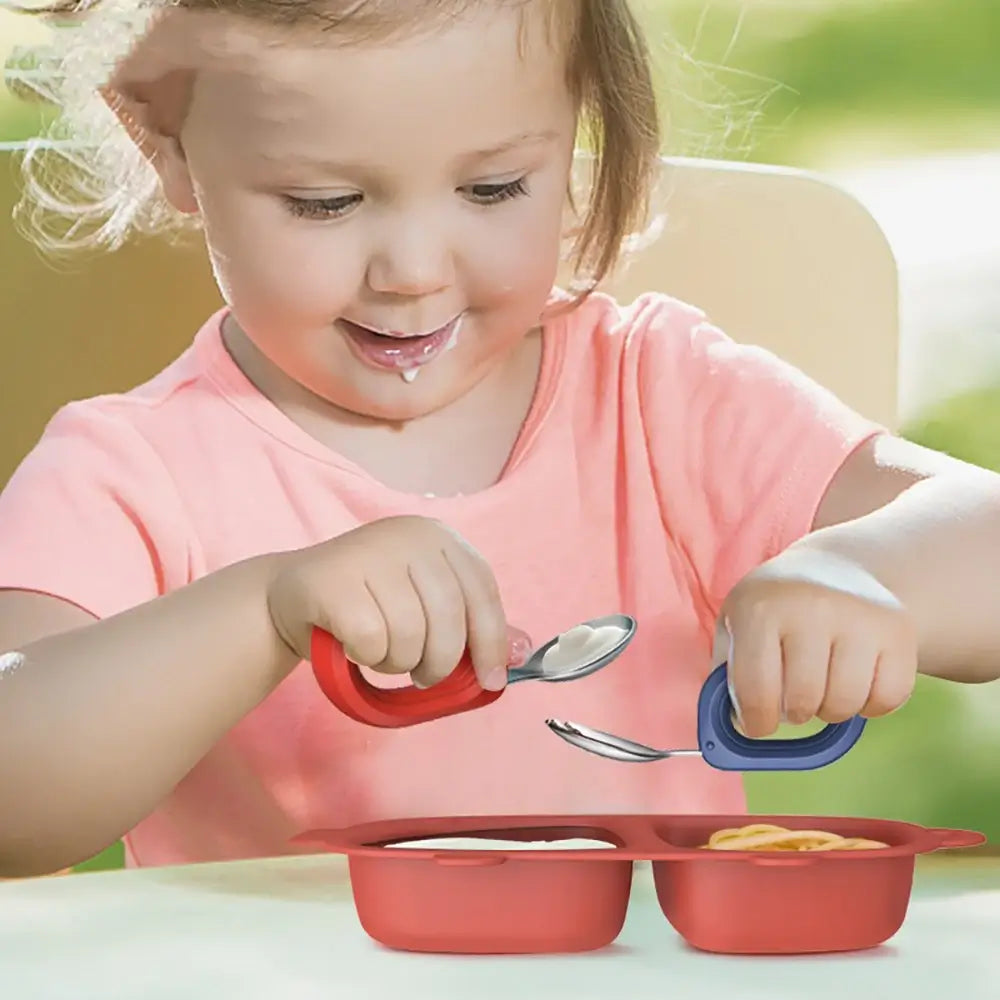 Baby Grasp Spoon Fork Set - Self-Feeding Looped Handle Spoon – TheToddly