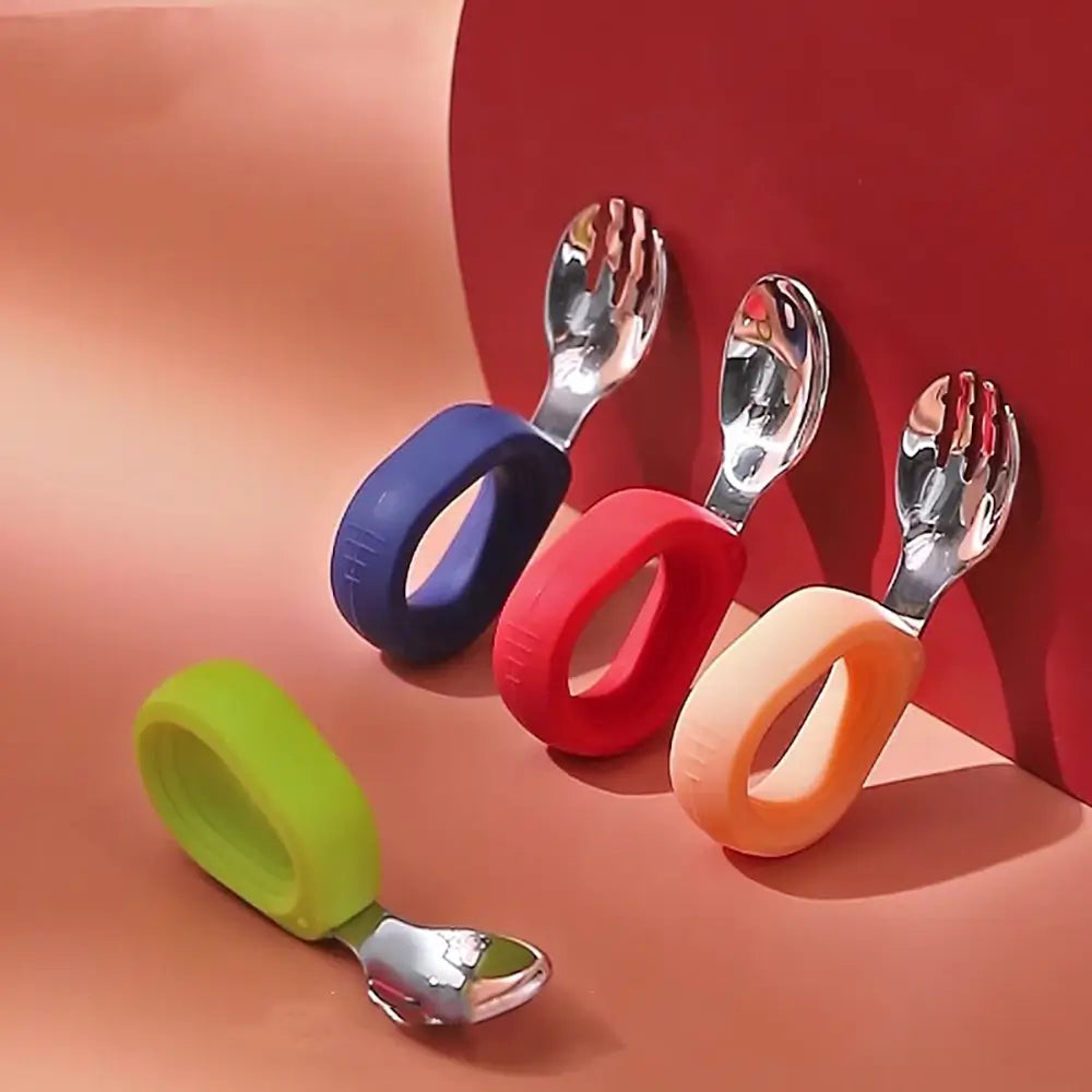Baby Grasp Spoon Fork Set - Self-Feeding Looped Handle Spoon – TheToddly