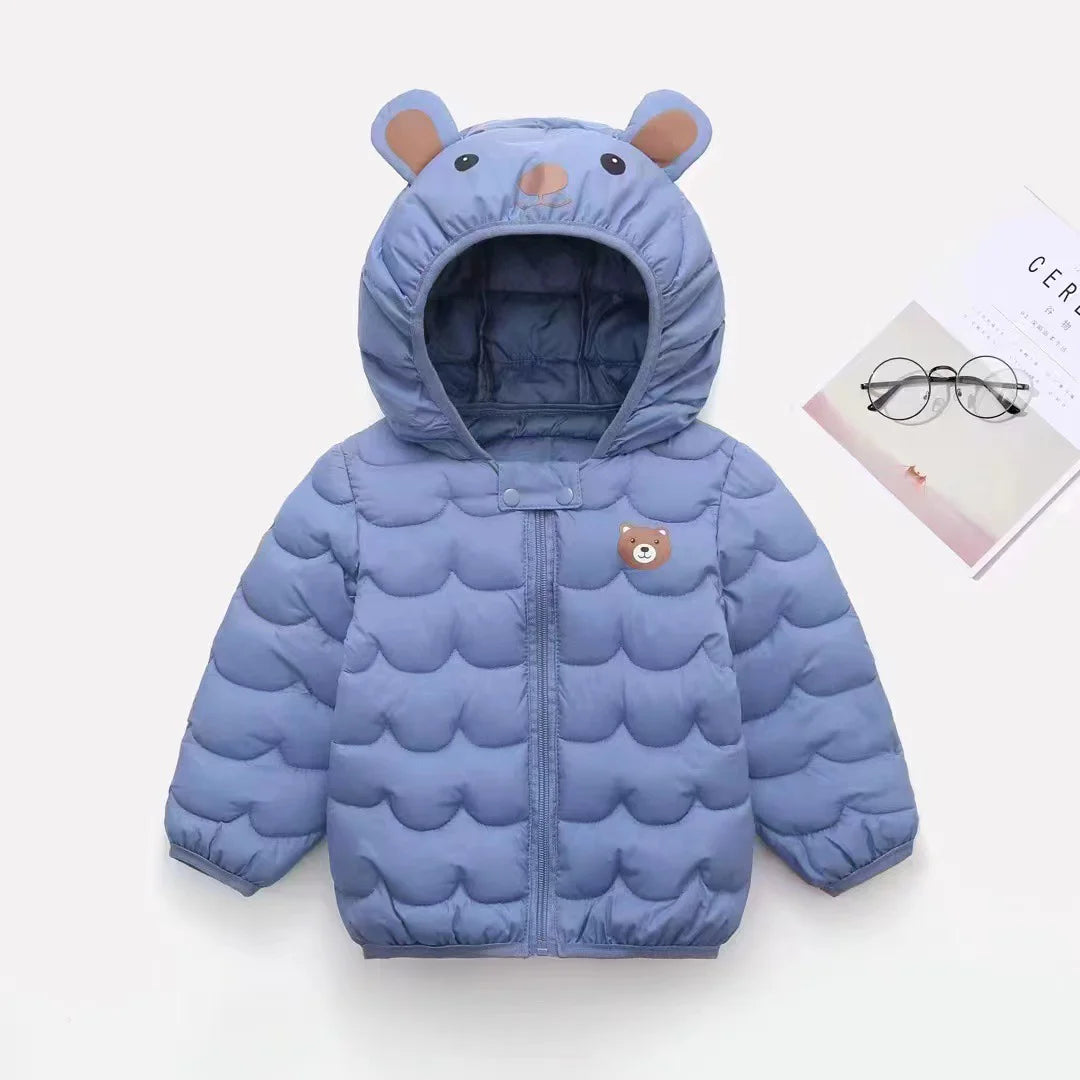 Bear Hood Quilted Down Cotton Jacket for Kids Blue Jacket for Toddlers 1-to-6 years olds TheToddly