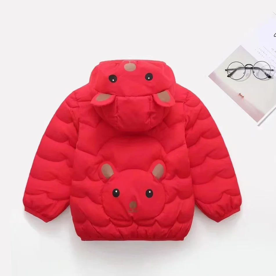 Bear Hood Quilted Down Cotton Jacket for Kids Red Jacket for Toddlers 1-to-6 years olds TheToddly