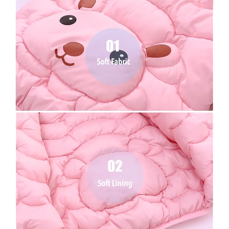 Bear Hood Quilted Down Cotton Jacket for Kids Pink Jacket for Toddlers 1-to-6 years olds TheToddly