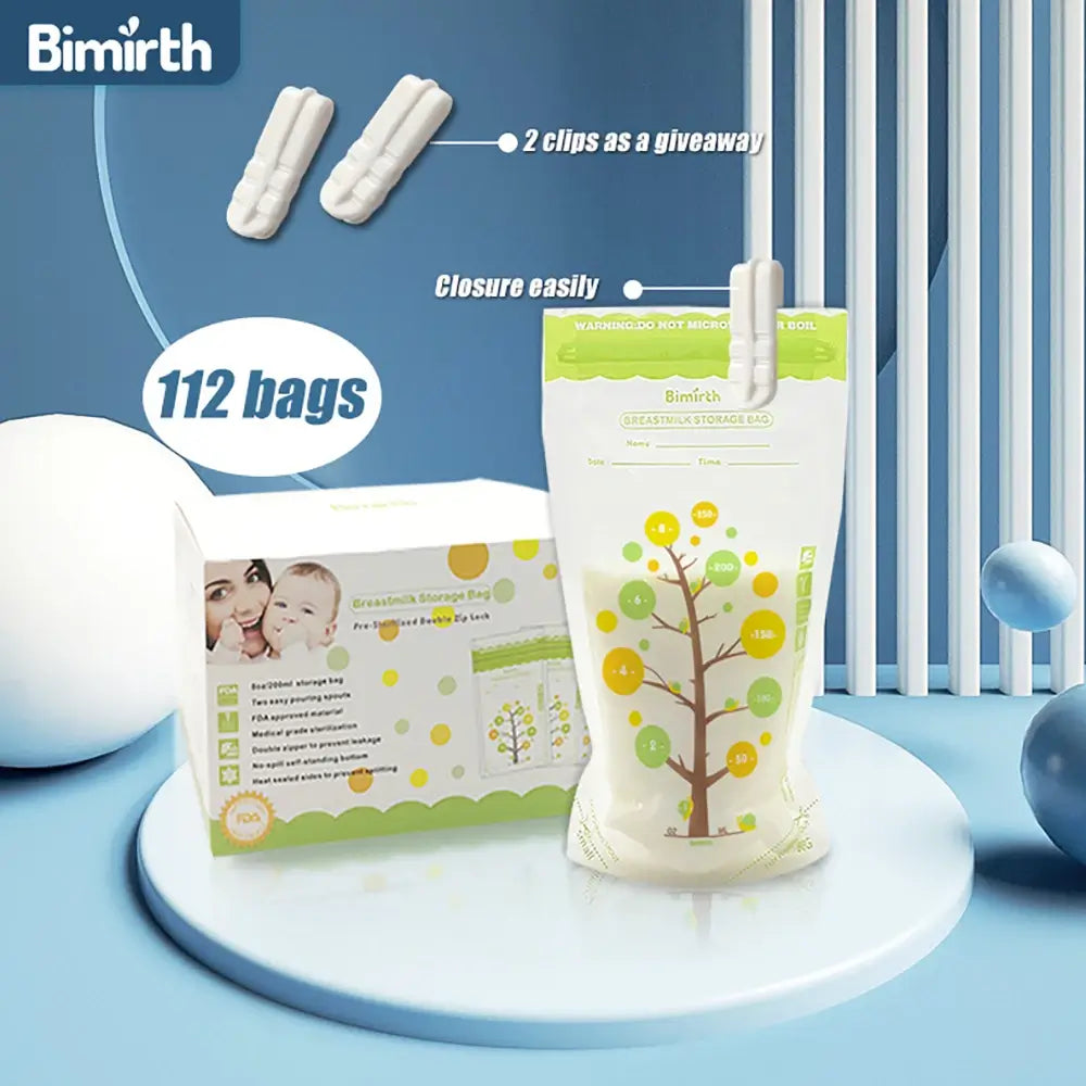 Bimirth Breast Milk Storage Bags BPA Free Breatmilk Bag 112pc 8oz 200ml Breastmilk Bags Brostmjolkpasar sacs pour lait maternel Muttermilchbeutel moedermelk zakjes TheToddly