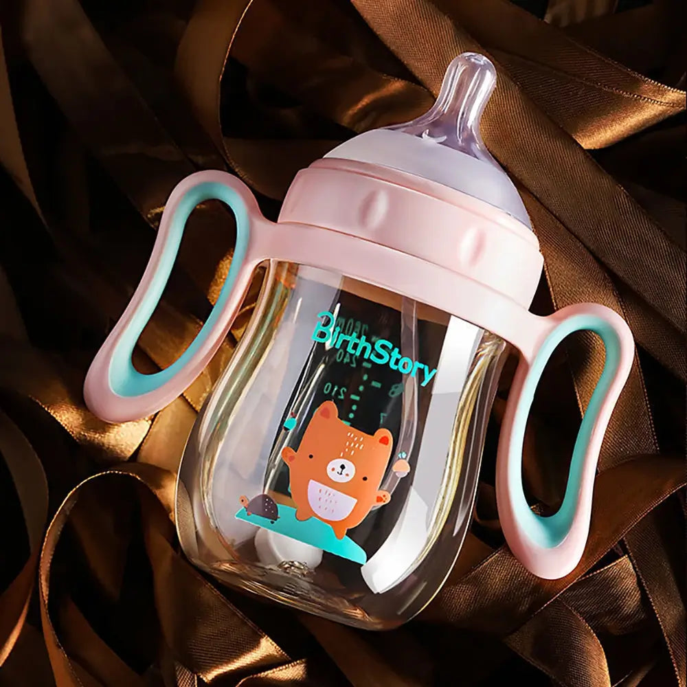 BirthStory Weaning Baby Bottle Pink Baby Feeding Bottle with Handle Baby Bottle Feeder baby Bottle For Breastfed Baby Nappflaska Babyflasche Baby Flesje TheToddly.com