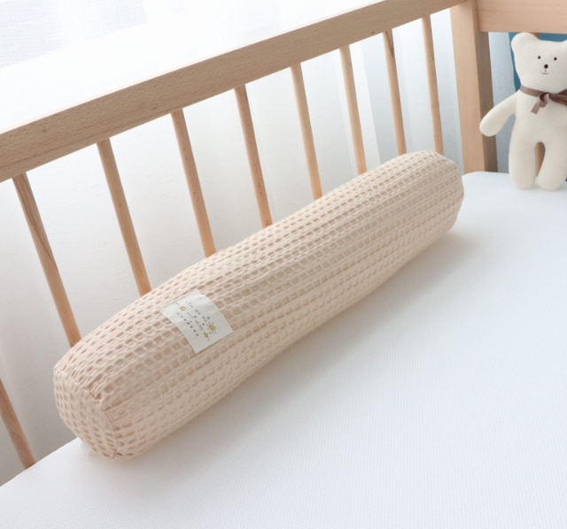 Soft Cotton Baby Pillow Cylinderical Brown Waffle Texture Roller Cushion