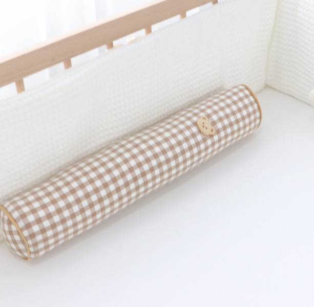 Soft Baby Pillow Plaid Brown Cylindrical Baby Cushion