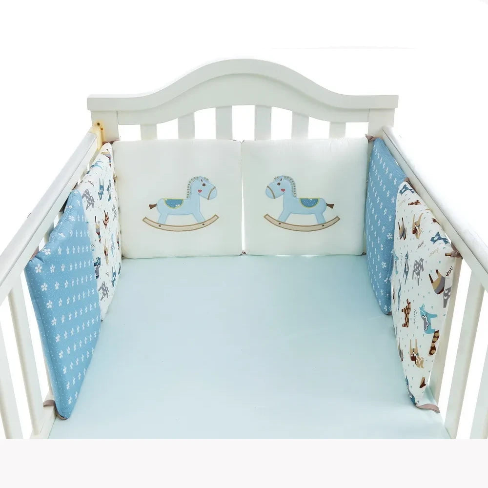 DEKO Baby Bed Bumper Padded Crib Bumper Baby Safety Cushions Blue Horse TheToddly.com