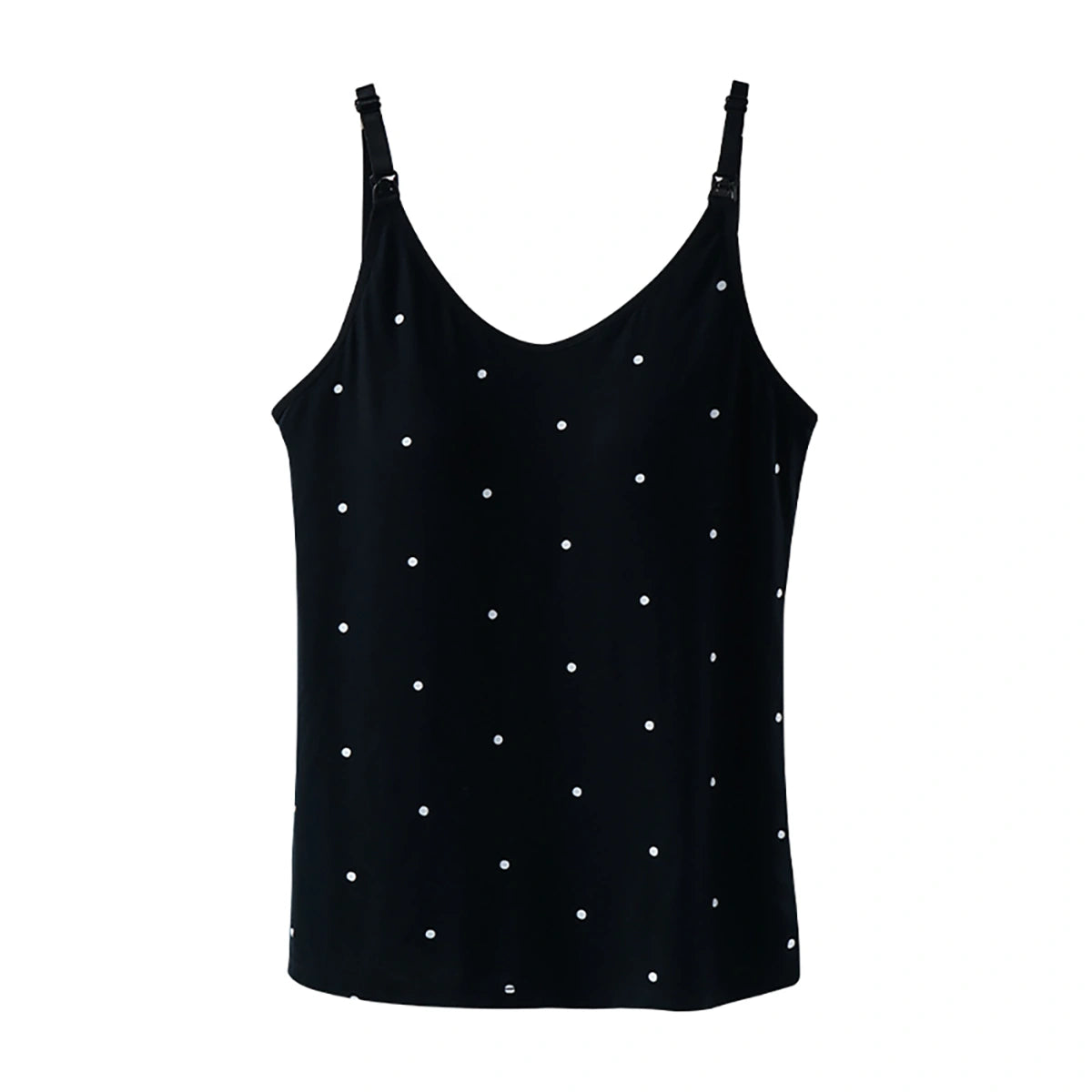 Detachable Maternity Tank Top with Built in Bra Nursing Top Camisole Black Polka Dot Shirt