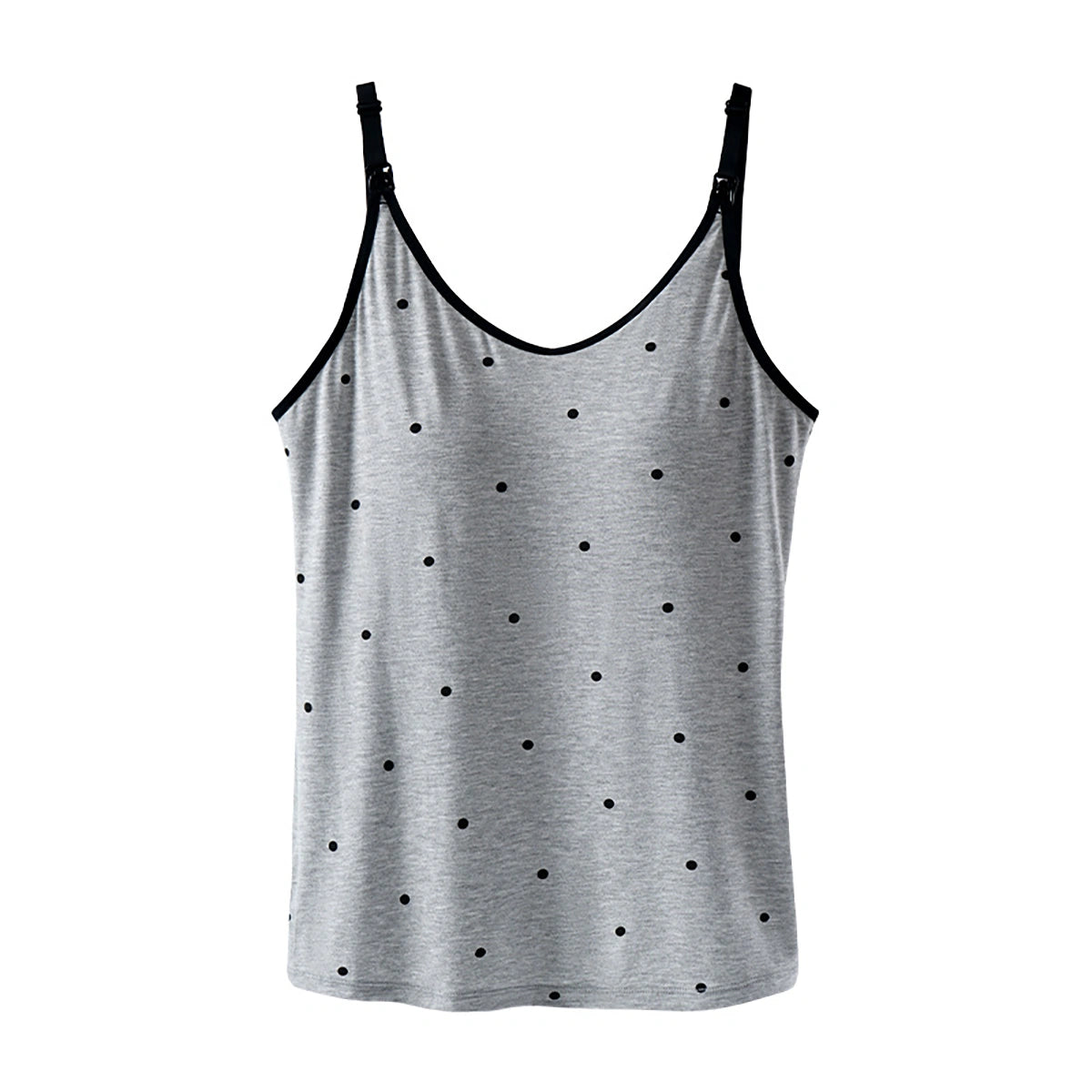Detachable Maternity Tank Top with Built in Bra Nursing Top Camisole Gray Polka Dot Shirt