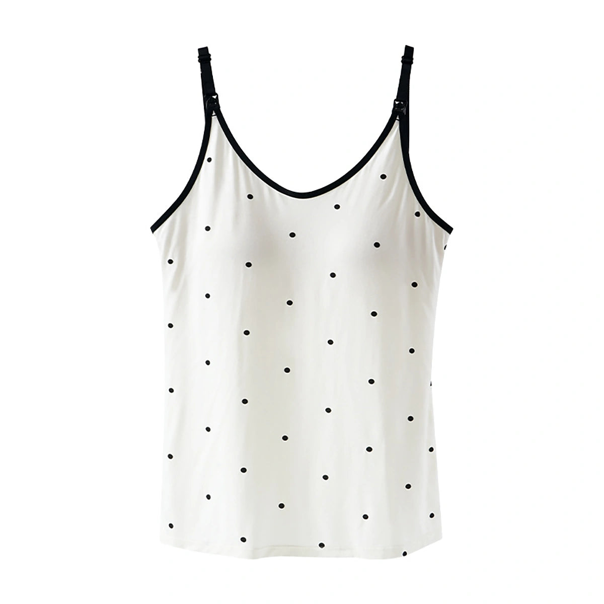 Detachable Maternity Tank Top with Built in Bra Nursing Top Camisole White Polka Dot Shirt