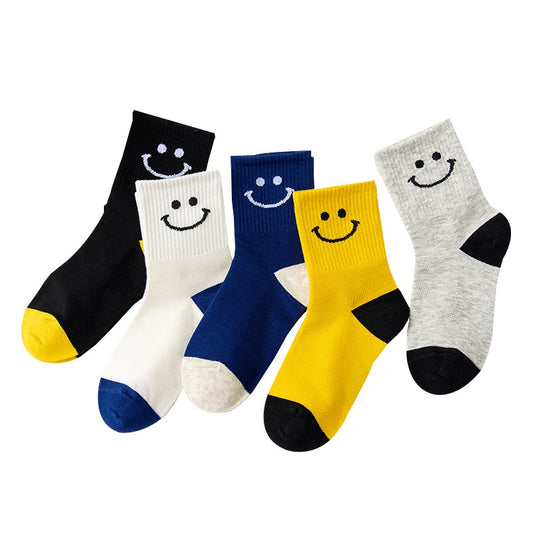 Smiley Sweat Absorbent Kids Socks 5-Pack Cotton Socks for Kids Toddlers TheToddly.com