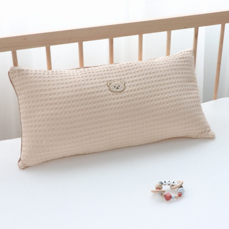 Soft Cotton Baby Comfort Pillow Waffle Texture Brown