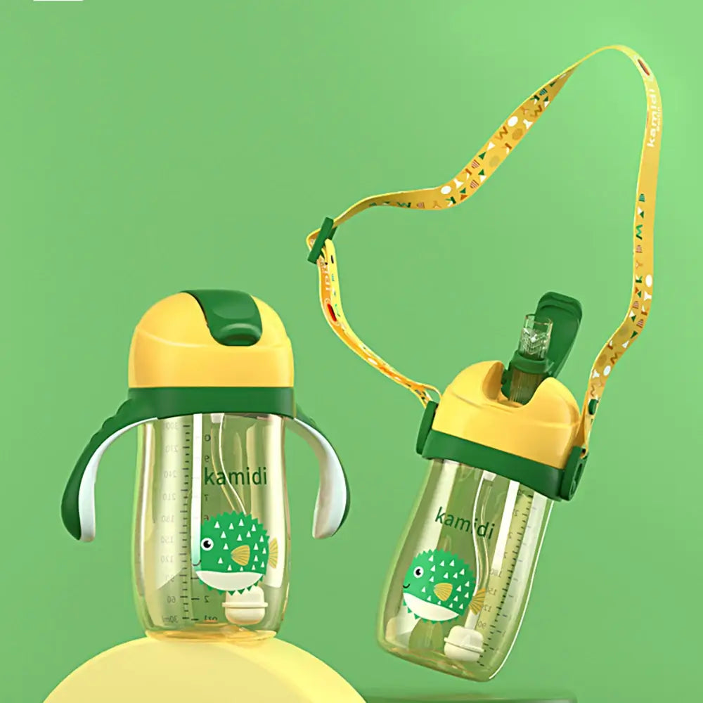 KAMIDI Sipper Straw Cup Toddler Sipper Bottle with Straw Strap 300ml Water Bottle for Kids Water Cup Yellow TheToddly