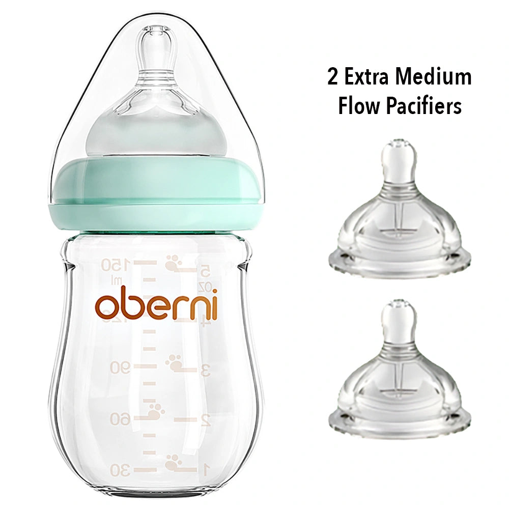 Oberni® Glass Baby Bottle 150ML BPA-Free Anti-colic Bottle 0-6 months old