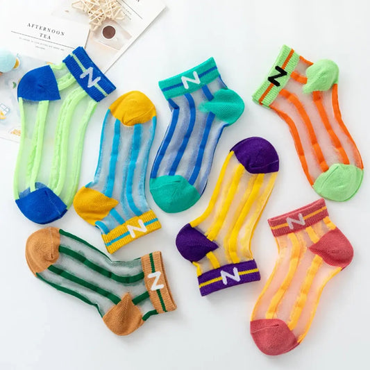 Rainbow Girls Striped Socks Thin Summer Socks for Girls Cute Girls Socks Breathable Socks for Kids Toddlers Flickor Randiga Strumpor Gestreifte Socken Gestreepte Sokken chaussettes rayées filles TheToddly