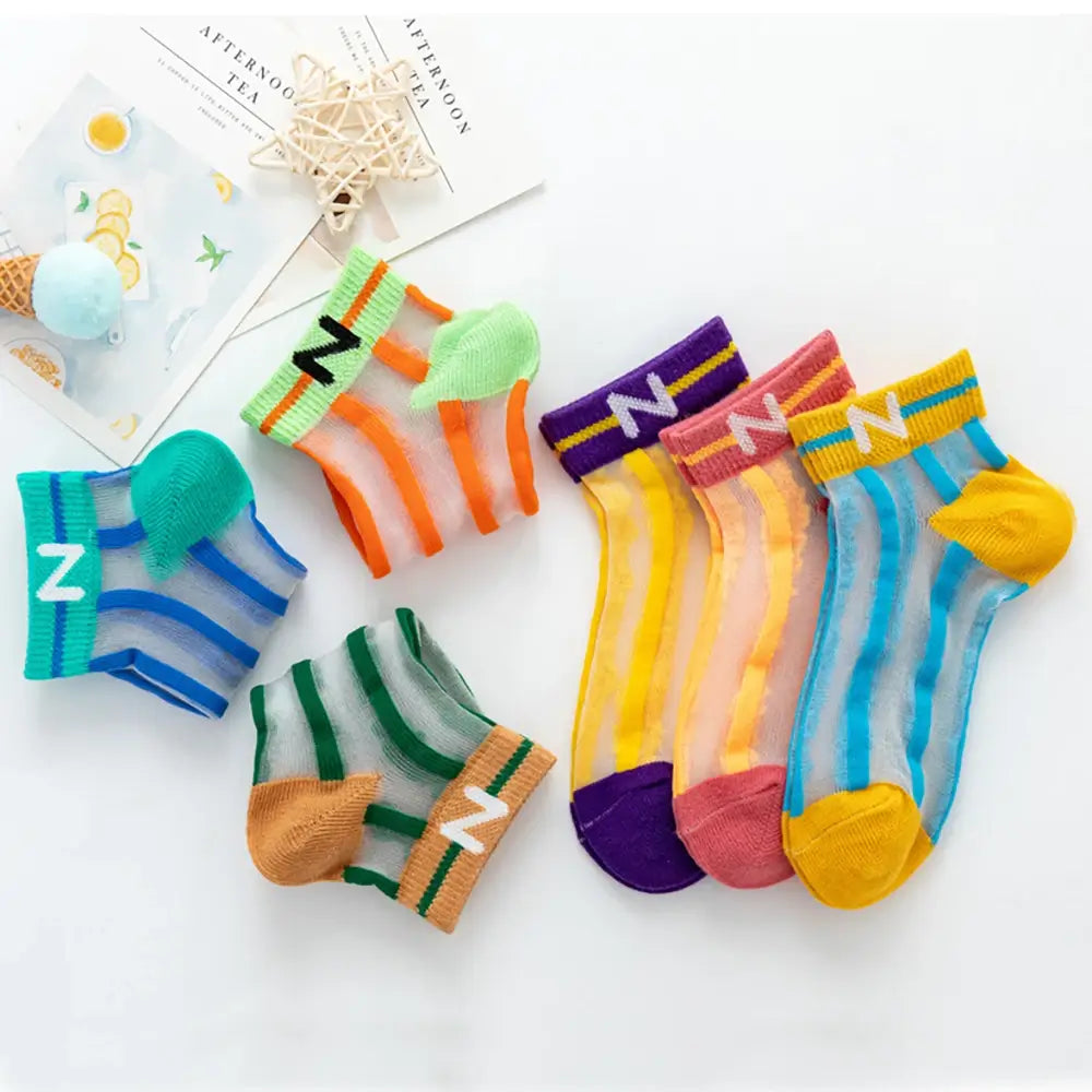 Rainbow Girls Striped Socks Thin Summer Socks for Girls Cute Girls Socks Breathable Socks for Kids Toddlers Flickor Randiga Strumpor Gestreifte Socken Gestreepte Sokken chaussettes rayées filles TheToddly