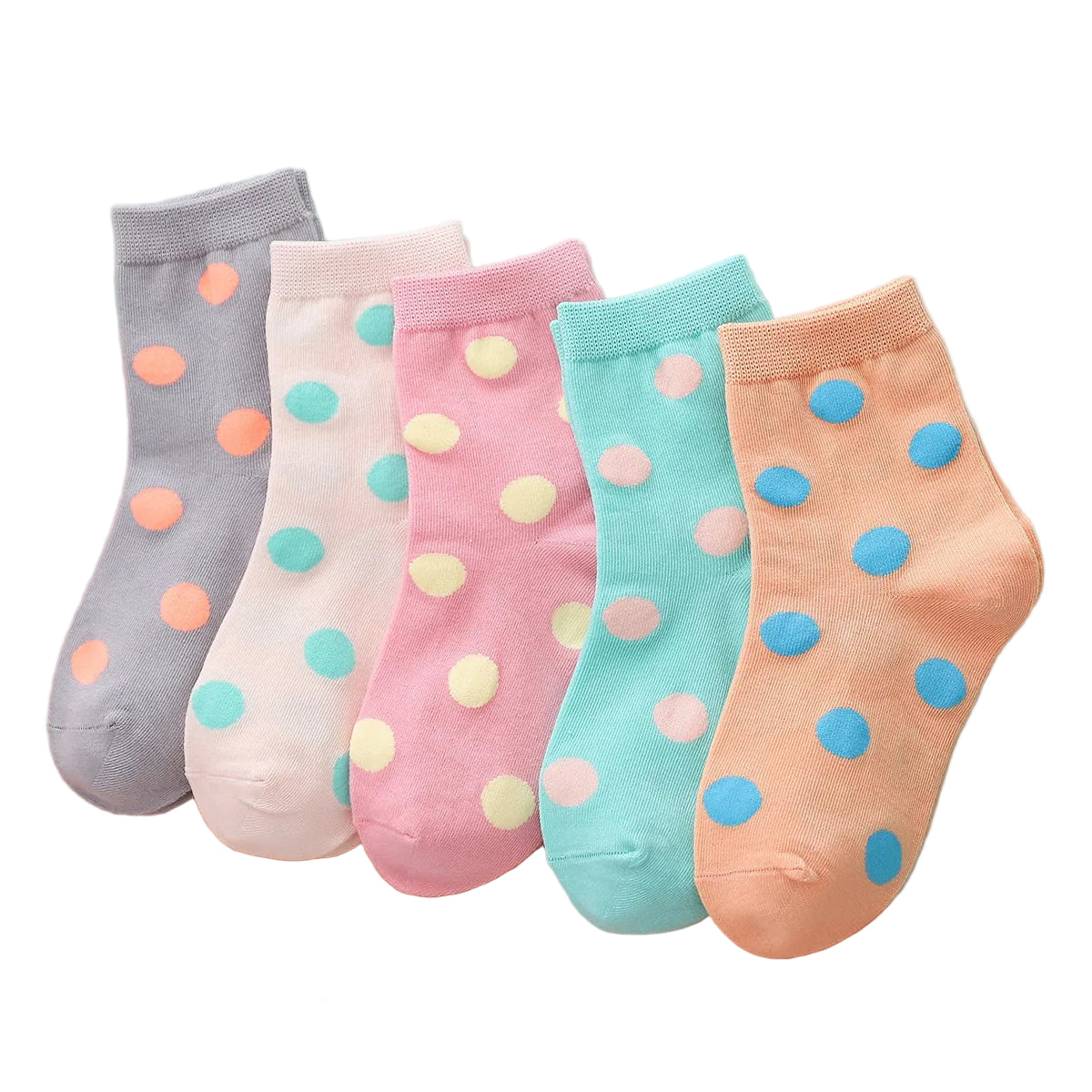 Set of colorful polka dot socks 5-pack Girls Socks 1-12 years old- The Toddly