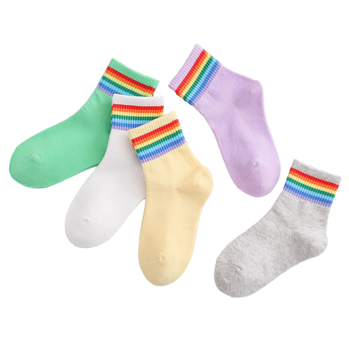 Four colorful socks with rainbow stripes 5-pack Girls Socks 1-5 years old- The Toddly