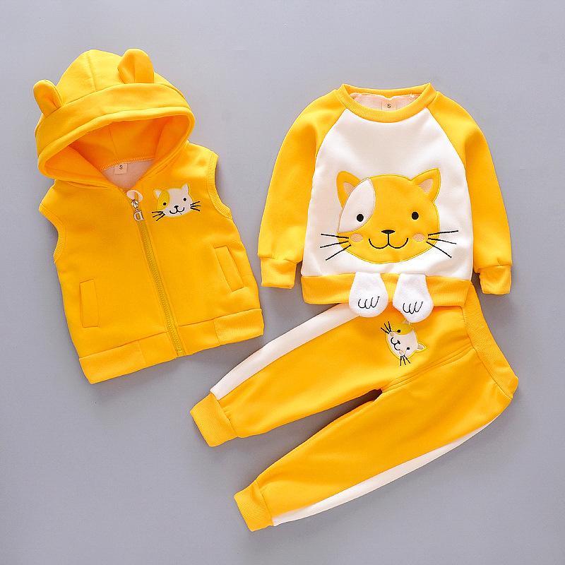 Kitty Yellow Fleece Sweatsuit Set with Jacket Clothes for Kids Hoodie Pants Shirt for Kids Clothes - TheToddly