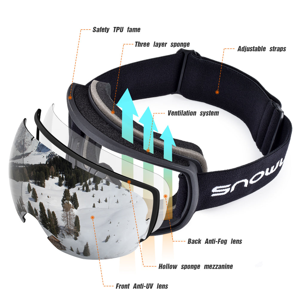 snowledge goggles Snowledge Double-Layer Anti-Fog Ski Goggles – TheToddly