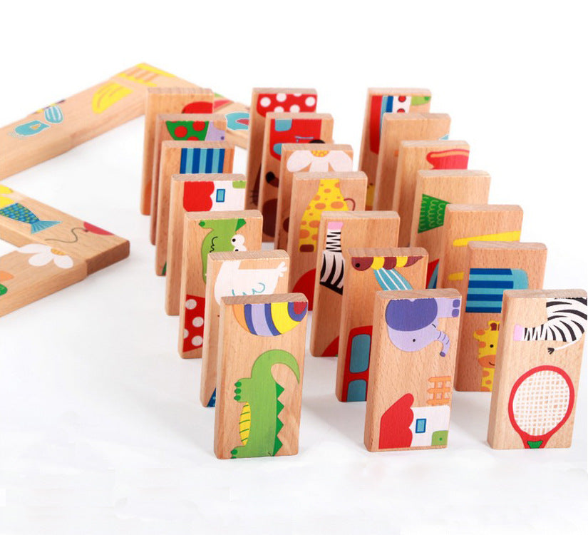 Wooden Domino Kids Puzzle Game Animal Cartoon Toys for Kids Wooden Blocks Wooden Toys for Kids Toddlers Toys - Thetoddly