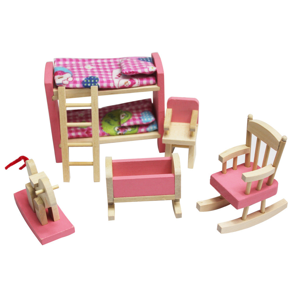 Mini Doll House Furniture Toy Set Kids Bedroom Toys